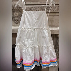 Babydoll Sundress Dress White with Multi Colored Stripes Size Medium Mainstrip